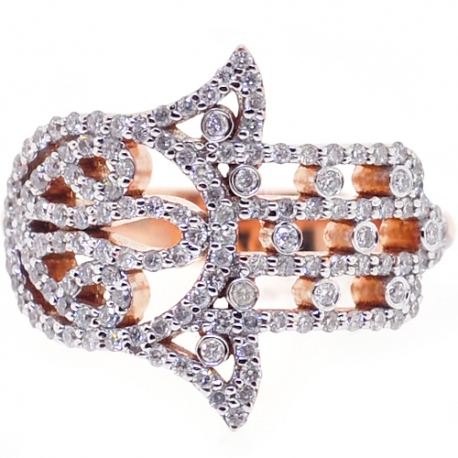 18K Rose Gold 0.58 ct Diamond Hamsa Hand Womens Ring