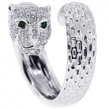 18K White Gold 1.30 ct Diamond Panther Head Womens Ring