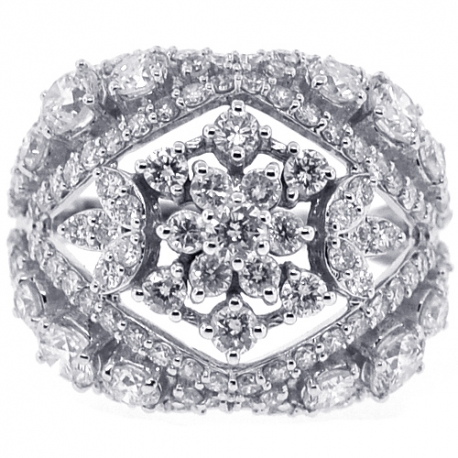18K White Gold 4.28 ct Diamond Womens Floral Ring