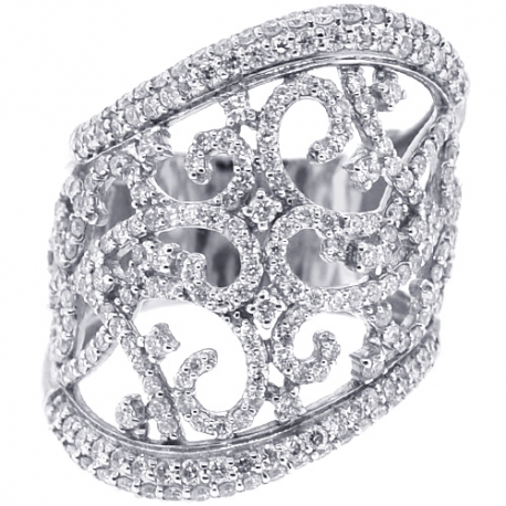 18K White Gold 2.16 ct Diamond Womens Openwork Wide Ring