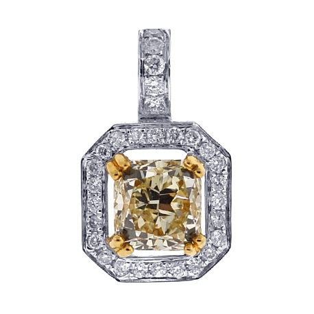 Womens Fancy Diamond Solitaire Halo Pendant 18K White Gold