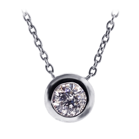 Womens Bezel Set Diamond Solitaire Drop Necklace 18K White Gold