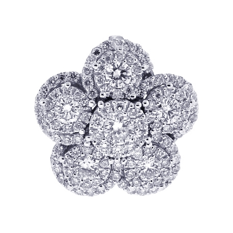 Womens Diamond Pave Cluster Flower Pendant 18K White Gold 1.33ct