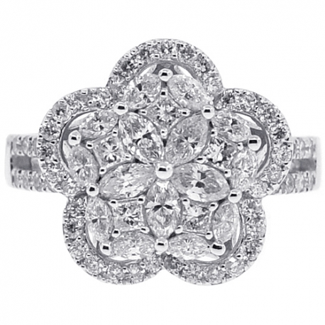 18K White Gold 1.51 ct Diamond Womens Flower Ring