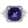 18K White Gold 6.08 ct Blue Sapphire Diamond Womens Ring
