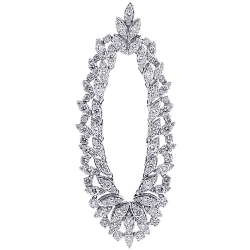 Womens Diamond Oval Floral Pendant 18K White Gold 4.13 ct 2.75"