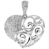 Womens Diamond Filigree Heart Pendant 18K White Gold 0.76ct