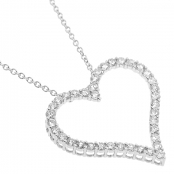 Womens Diamond Heart Pendant Necklace 18K White Gold 2.06ct 18"