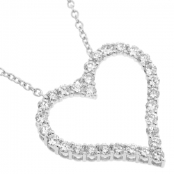 Womens Diamond Heart Pendant Necklace 18K White Gold 1.64ct 18"