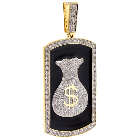 Mens Diamond Money Bag Framed Pendant 10K Yellow Gold 5.05 ct