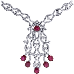 18K White Gold 9.42 ct Ruby Diamond Womens Necklace 18 Inches