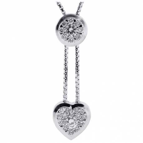 Womens Diamond Heart Adjustable Necklace 18K White Gold 0.60ct