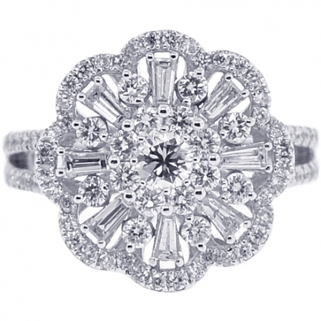 18K White Gold 1.50 ct Diamond Womens Flower Ring