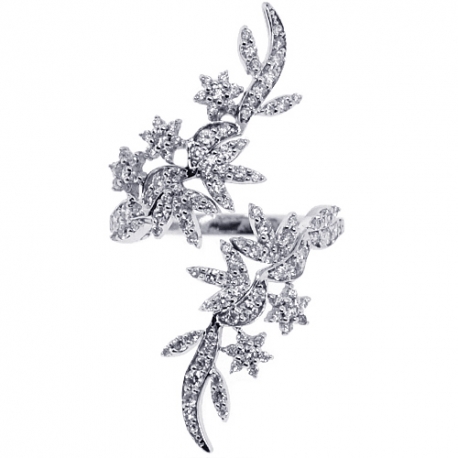 14K White Gold 0.95 ct Diamond Womens Floral Bypass Ring