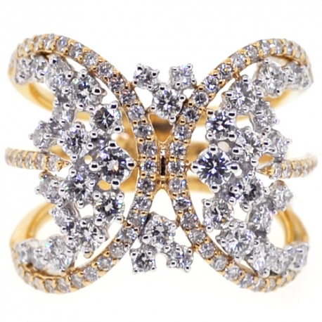 14K Yellow Gold 1.87 ct Diamond Womens Abstract Ring