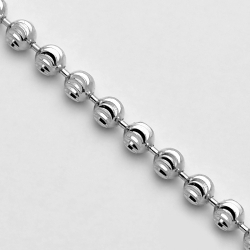 14K White Gold Moon Cut Beaded Mens Army Chain 3 mm