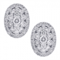 18K White Gold 1.01 ct Diamond Cluster Womens Oval Stud Earrings