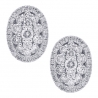 Womens Diamond Cluster Oval Stud Earrings 18K White Gold 1.01 ct
