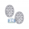 Womens Diamond Cluster Oval Stud Earrings 18K White Gold 1.01 ct