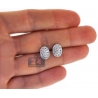 Womens Diamond Cluster Oval Stud Earrings 18K White Gold 1.01 ct