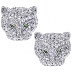 18K White Gold 1.10 ct Diamond Panther Womens Stud Earrings 