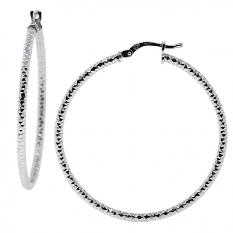 Sterling Silver Diamond Cut Womens Round Hoop Earrings 2 mm