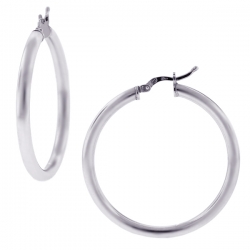 Sterling Silver Polished Round Hoops Womens Earrings 3 mm