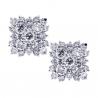 Womens Diamond Cluster Square Stud Earrings 18K White Gold 0.90 ct