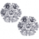 18K White Gold 1.63 ct Diamond Flower Womens Stud Earrings 8 mm