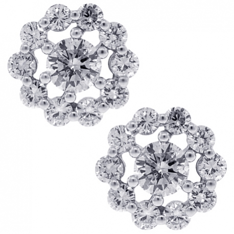 Womens Diamond Open Flower Studs Earrings 18K White Gold 1.25 ct