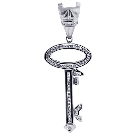 Womens Channel Set Diamond Key Pendant 14K White Gold 0.55ct