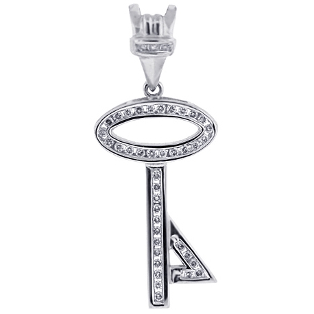 Womens Diamond Straight Key Love Pendant 14K White Gold .37ct