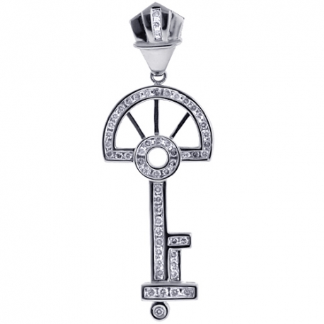 Womens Channel Set Diamond Key Pendant 14K White Gold 1.05ct