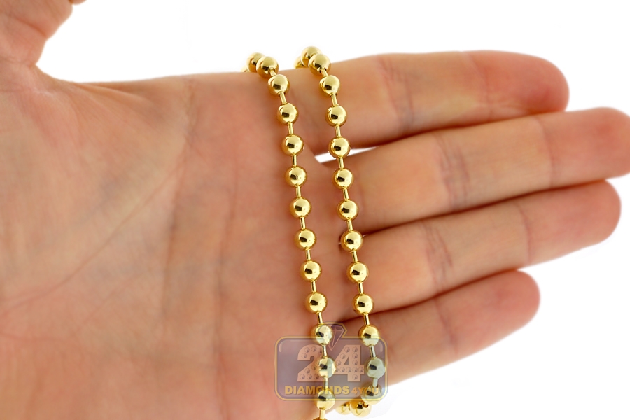 Italian 10K Yellow Gold Smooth Bead Ball Mens Army Chain 5 mm