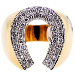 14K Yellow Gold 1.06 ct Diamond Mens Horseshoe Ring