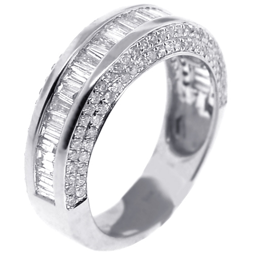 Womens Round Baguette Diamond Wedding Band Ring 14K Gold 1.68ct