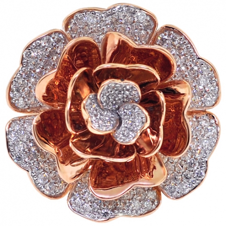 18K Rose Gold 2.17 ct Diamond Womens Flower Ring