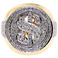 14K Yellow Gold 1.91 ct Diamond Dollar Sign Mens Ring