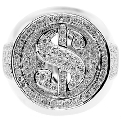 14K White Gold 1.88 ct Diamond Dollar Sign Mens Ring