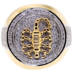 14K Yellow Gold 2.00 ct Diamond Mens Scorpion Ring