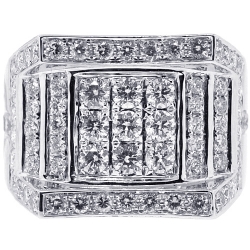 Mens Diamond Signet Pinky Ring 14K White Gold 2.74 Carat