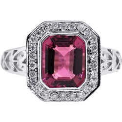18K White Gold 2.85 ct Pink Tourmaline Diamond Womens Ring