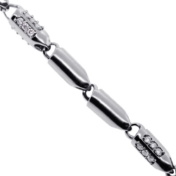 14K White Gold 5.85 ct Diamond Bullet Bead Mens Chain 30 Inches