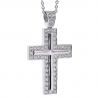 Mens Diamond Latin Cross Pendant Necklace 18K White Gold 0.96ct