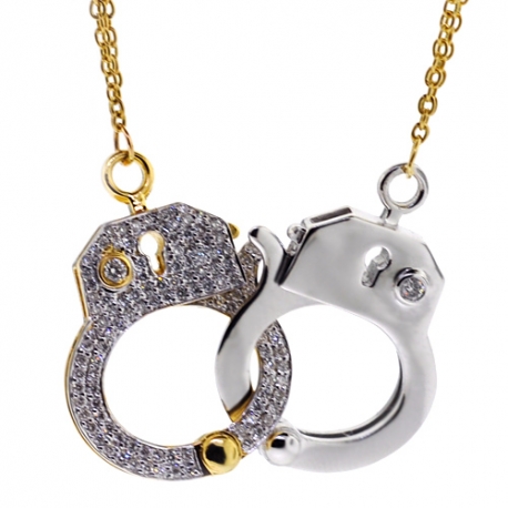 Womens Diamond Handcuffs Necklace 18K Two Tone Gold 0.55ct 24"