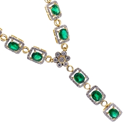 18K Yellow Gold 6.38 ct Emerald Diamond Womens Y Shape Necklace