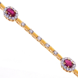 18K Yellow Gold 4.02 ct Ruby Diamond Womens Bracelet 7.5 Inches