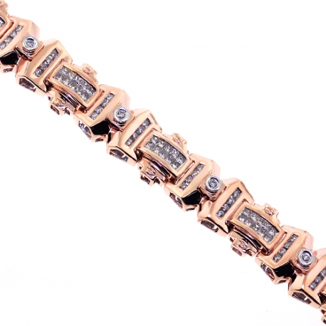 Mens Diamond Link Bracelet 14K Rose Gold 4.04 ct 12mm 8.5"