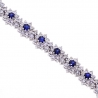 Womens Diamond Blue Sapphire Flower Bracelet 18K White Gold 7"