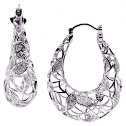 18K White Gold 1.31 ct Diamond Openwork Oval Hoop Earrings